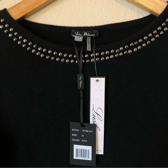 Vila Milano Studded Sweater Women’s M Wool Blend Black Soft Stretch Holiday - Picture 2 of 8